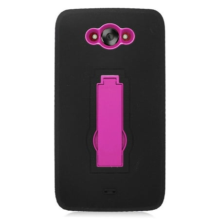 Turbo Rubber - EagleCell Symbiosis Silicone Dual Layer Rubber Hard Stand Case For Motorola Droid Turbo - Black/Hot Pink