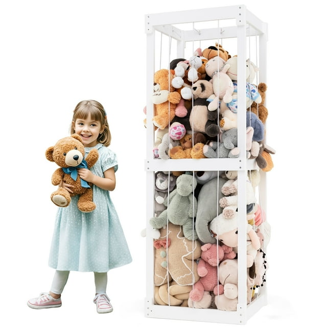 Gymax 300L Large Stuffed Animal Storage Space-saving Toy Storage Organizer w/Open Top White