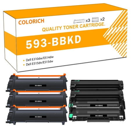 Colorich 5-Pack Compatible Toner Cartridge 593-BBKD & Drum Unit 593-BBKE for Dell E310dw E514dw E515dn E515dw Printer (3x Black Toner 2x Drum Unit) price history on PriceWatchPro