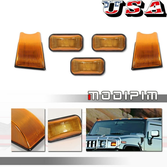 5-piece amber top running light housing for Hummer H2 SUT SUV from 2003 to 2009-