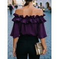 thumbnail image 6 of Women'S Off Shoulder Ruffle Short Sleeve Chiffon Blouse S, 6 of 7