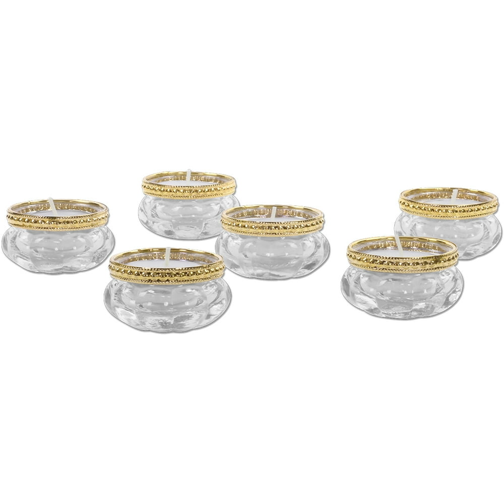 Koyal Wholesale Bloom Tea Light Holders, 6−Pack Petite Clear Glass