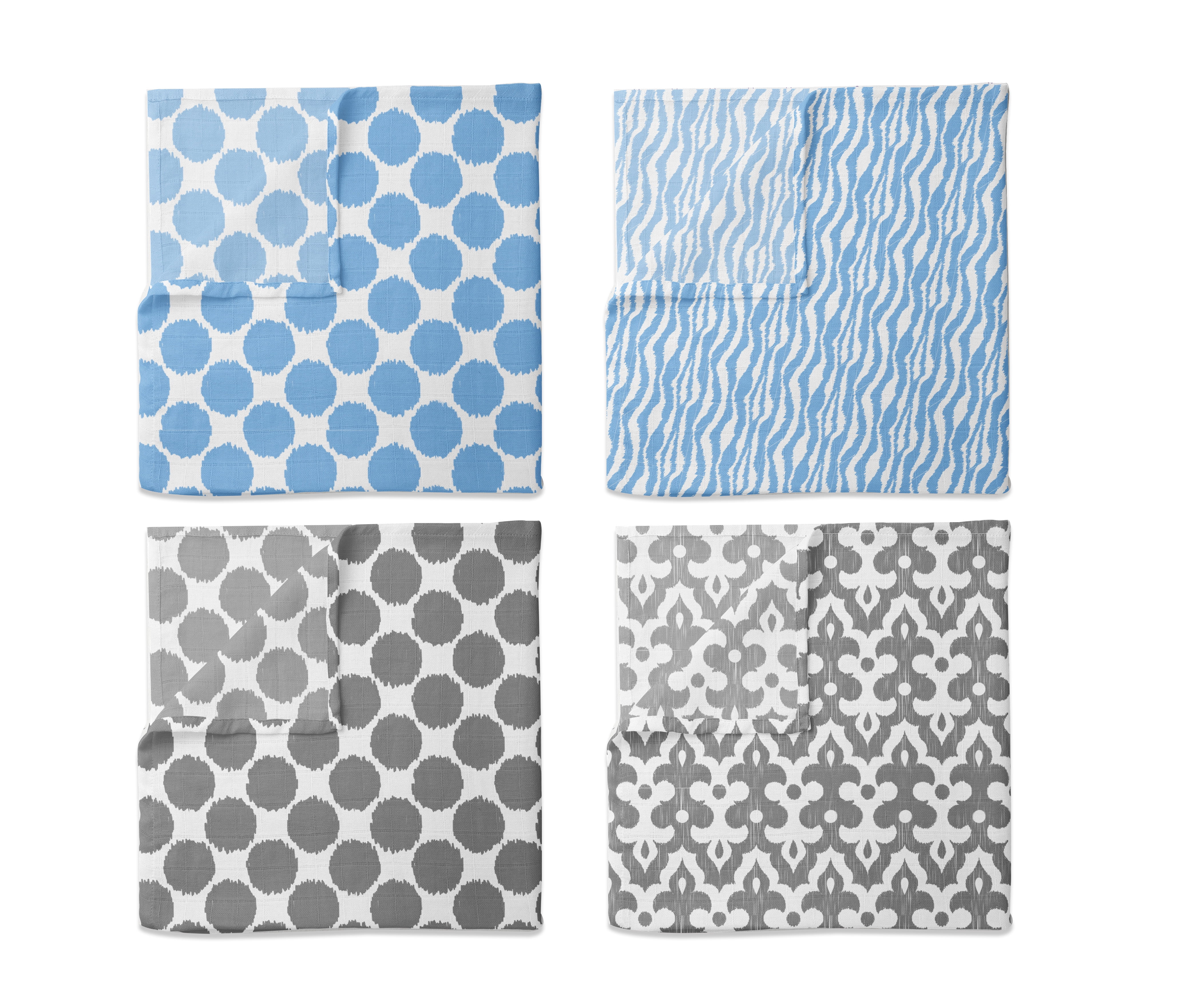 Bacati Ikat 6 Piece Crib Bedding Set, Blue/Gray