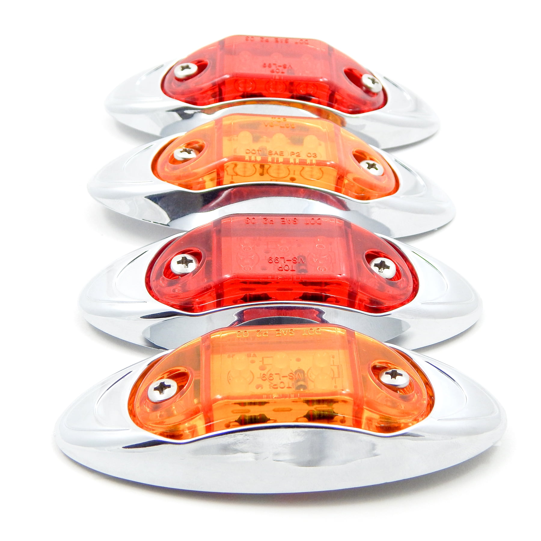 4 Red & Amber (2 Each) Clearance Side Marker Truck Trailer Lights 6 LED