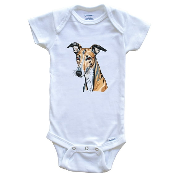 Cute Greyhound Dog Breed Baby Bodysuit, 0-3 months white