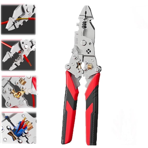 16-In-1 Foldable Stainless Steel Wire Stripper,16 in 1 Wire Stripper Twister,Multifunctional Wire Stripperd for Clamping, Side Shearing, Winding Electrician Pliers Tools