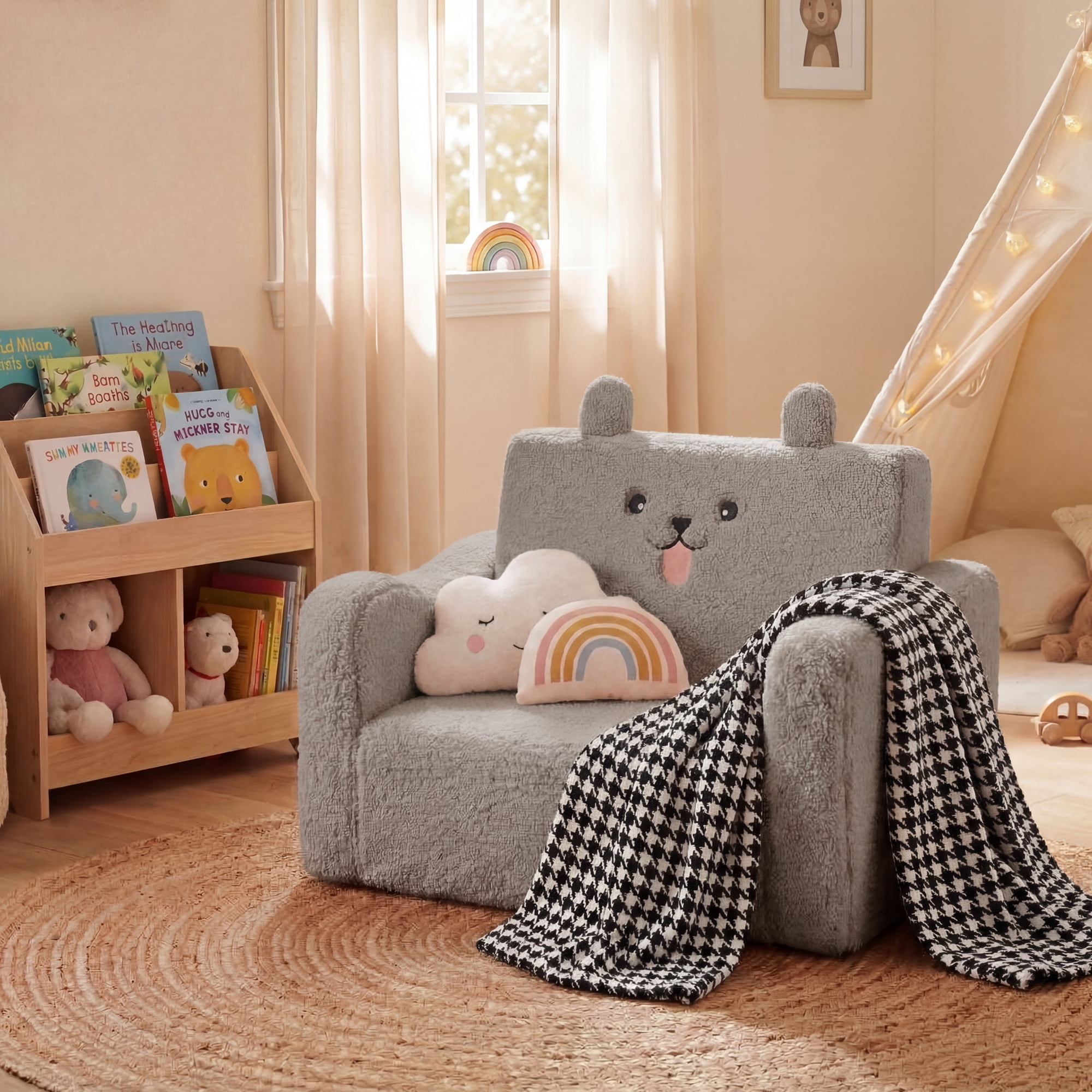 AILEEKISS Toddler Sofa Chair, 2-in-1 Foldable Baby Couch Flip Open Sofa Bed for Playroom, Grey
