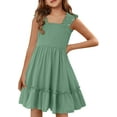thumbnail image 2 of KISSMODA Girls Casual Smocked Dress Square Neck Puff Short Sleeve Ruffle Dresses 4-13 Years, 2 of 4