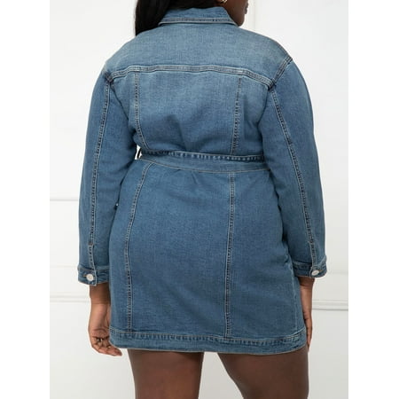 ELOQUII Elements Women's Plus Size Belted Denim Dress
