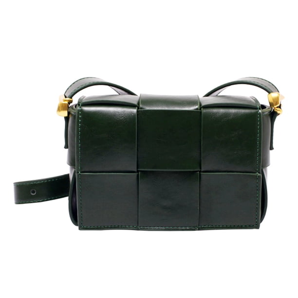 Bolso bandolera acolchado tejido para mujer, bolso de hombro de piel sintética, bolso de mano de moda para mujer, bolso de mano verde