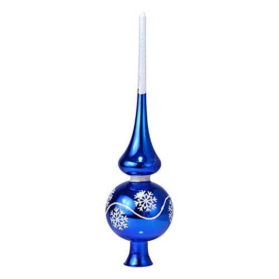 Blue Glossy Hand Blown Glass Christmas Tree Topper. Made in Ukraine.