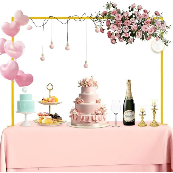 Over The Table Rod Stand with Clamps,Gold 47"-100" Adjustable Table Top Arch Frame Backdrop Stand Balloon Metel Arch Table Stand Decor for Wedding Halloween Birthday Par