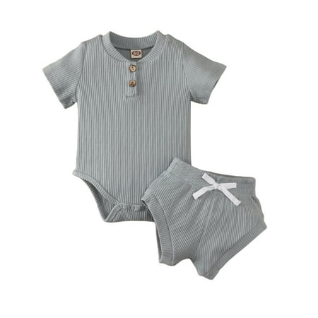 

IZhansean Unisex Infant Baby Boy Girl Summer Clothes Short Sleeve Ribbed T-Shirt Shorts 2Pcs Outfits