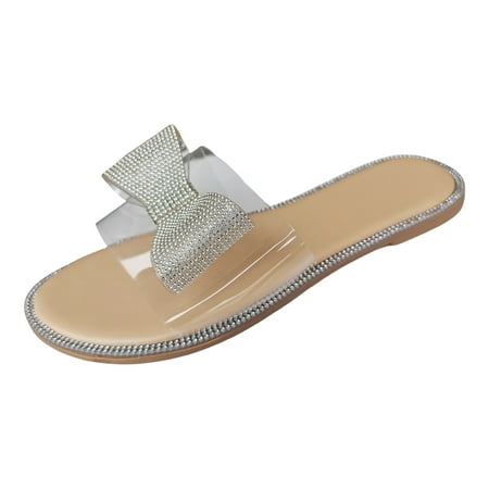 

Jungdeepe Ladies Summer Transparent Rhinestone Bow Flat Womens Comfortable Sandals Cute Sketching Sandals Women Party Sandals Low Heel Womens Bohemian Sandals Floral Sandals for Women Size 11