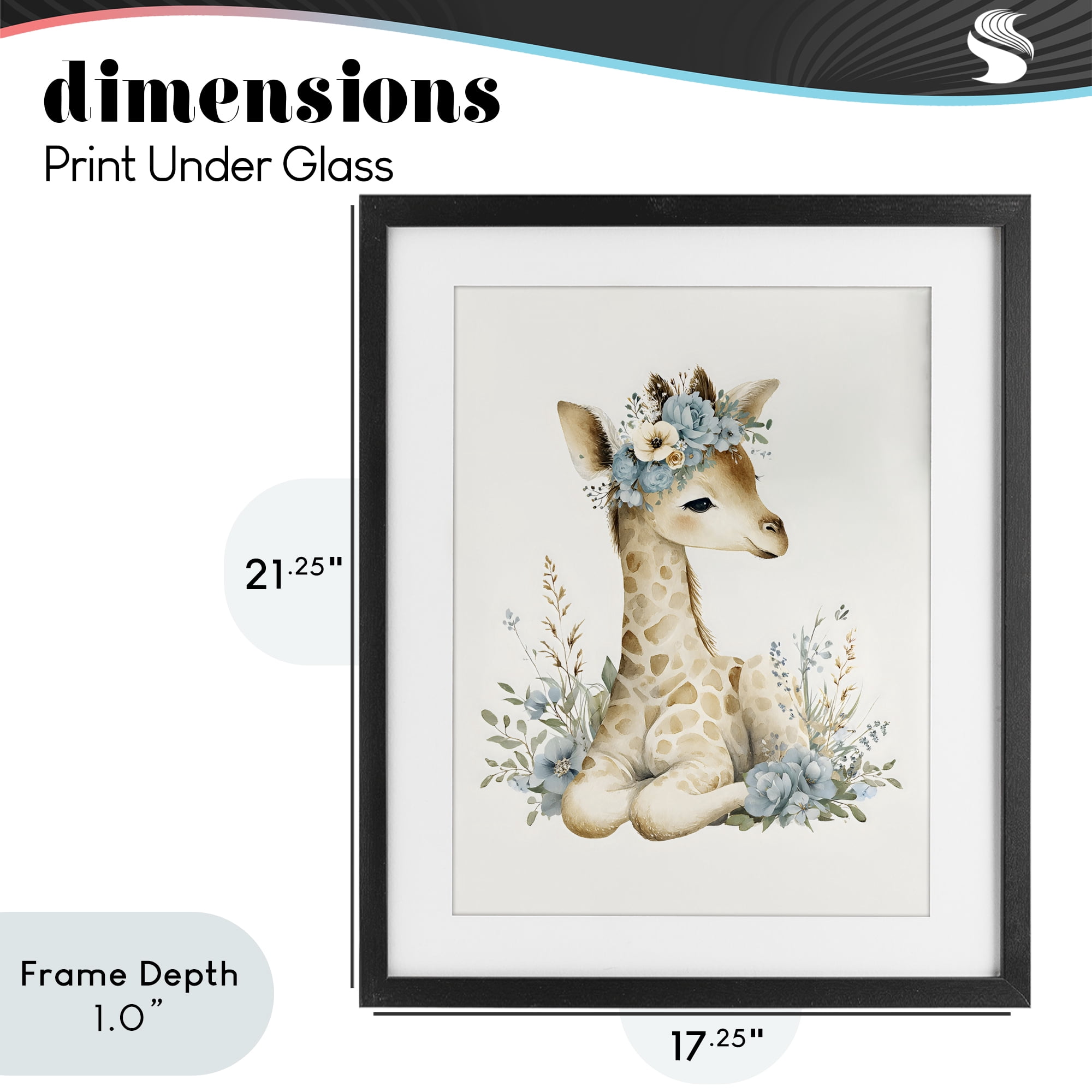 Stupell Industries Watercolor Nursery Giraffe Black Framed Print Under Glass, design by LSR Design Studio