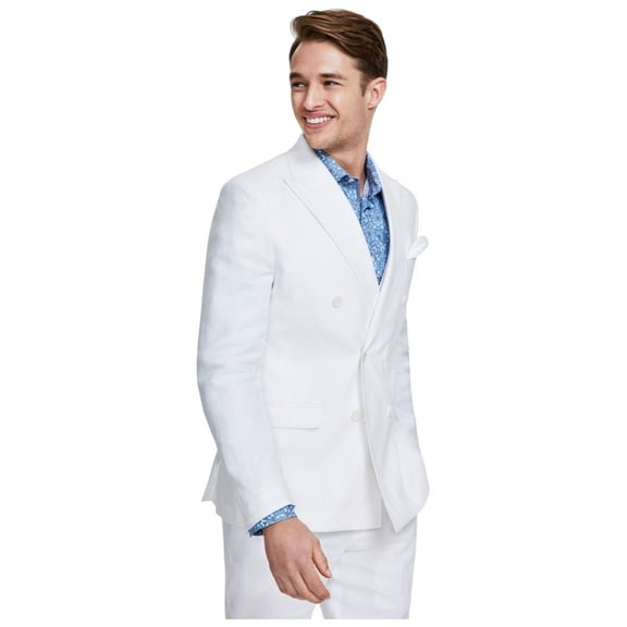 Bar Iii Mens Slim fit Double Breasted Sport Coat Blazer 38 L White Solid Stretch