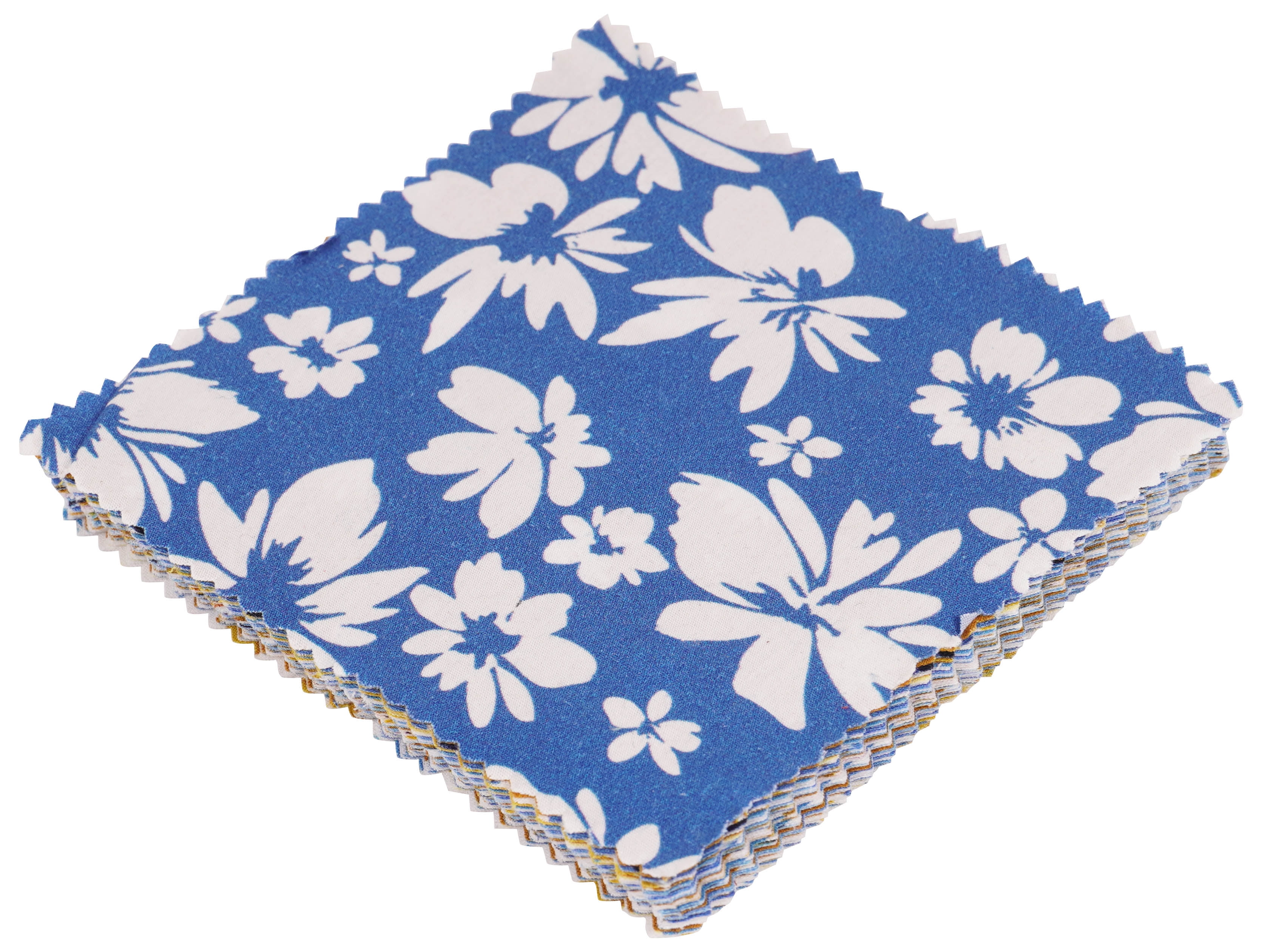 Soimoi Precut 10-inch Florals Prints Cotton Fabric Bundle Quilting Squares Charm Pack DIY Patchwork Sewing Craft- Mustard- Blue- White