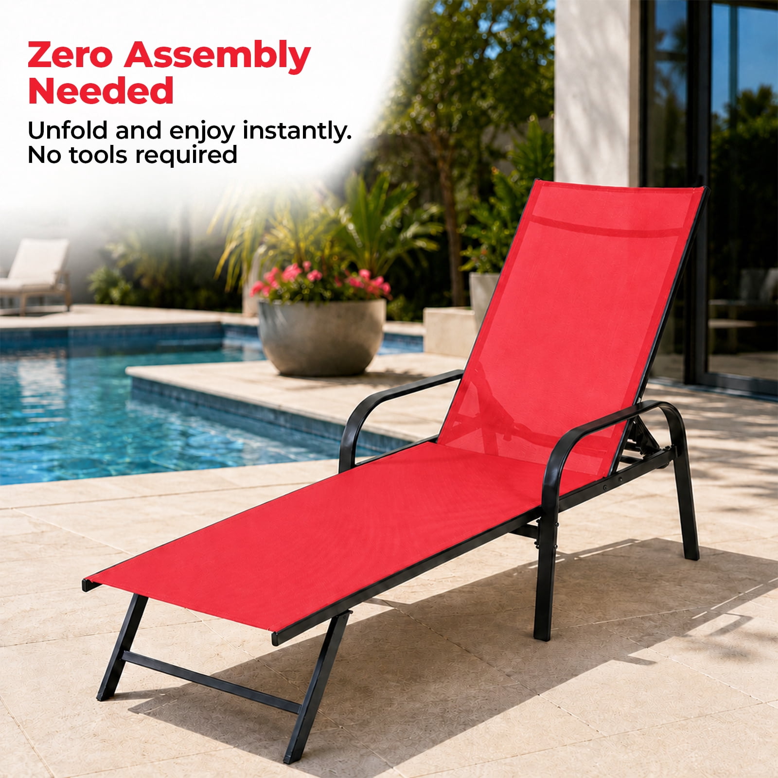 Alvantor Folding Chaise Lounge Chair, Patio Sun Tanning Chair with 4-Position Reclining Back, Outdoor Patio for Beach, Poolside, Yard