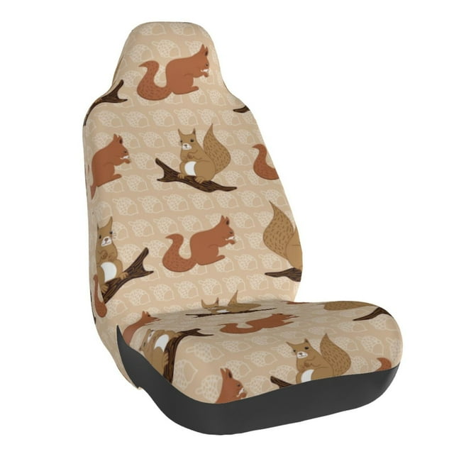 Wukai Cartoon Squirrel Full Set Car Seat Covers with Soft Padding Universal Auto Front Seats Protector and Cushion Mat