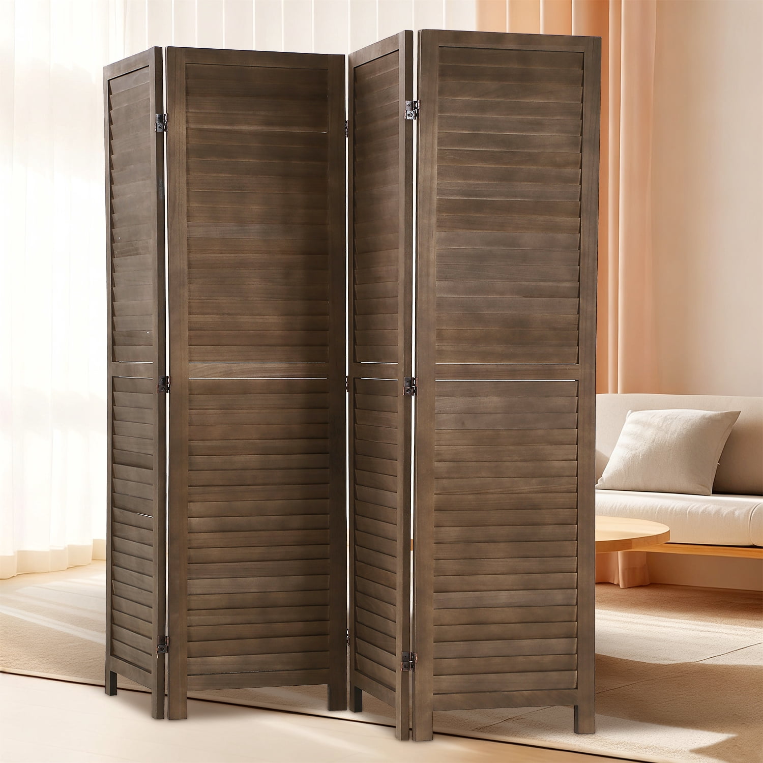 NiamVelo Wood Room Divider 6 Panel Privacy Screen Folding Freestanding Partition 5.74 FT Tall Wall Divider for Home Office, Brown