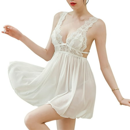 

Sonceds Sexy Nightdress Lace Backless Sleepwear Back Split Perspective Lingerie