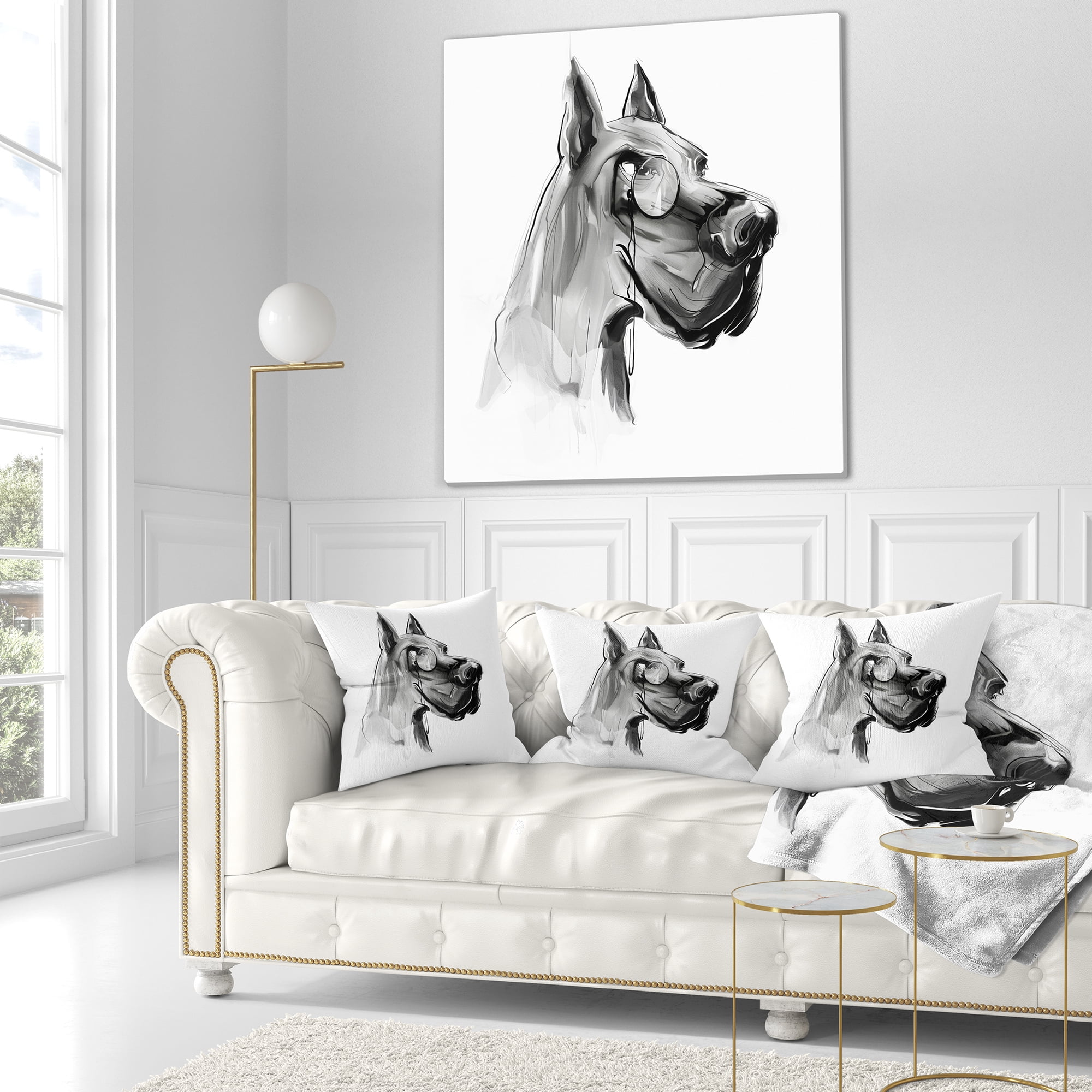 Designart English Bulldog with Monocle - Animal Throw Pillow - 16x16