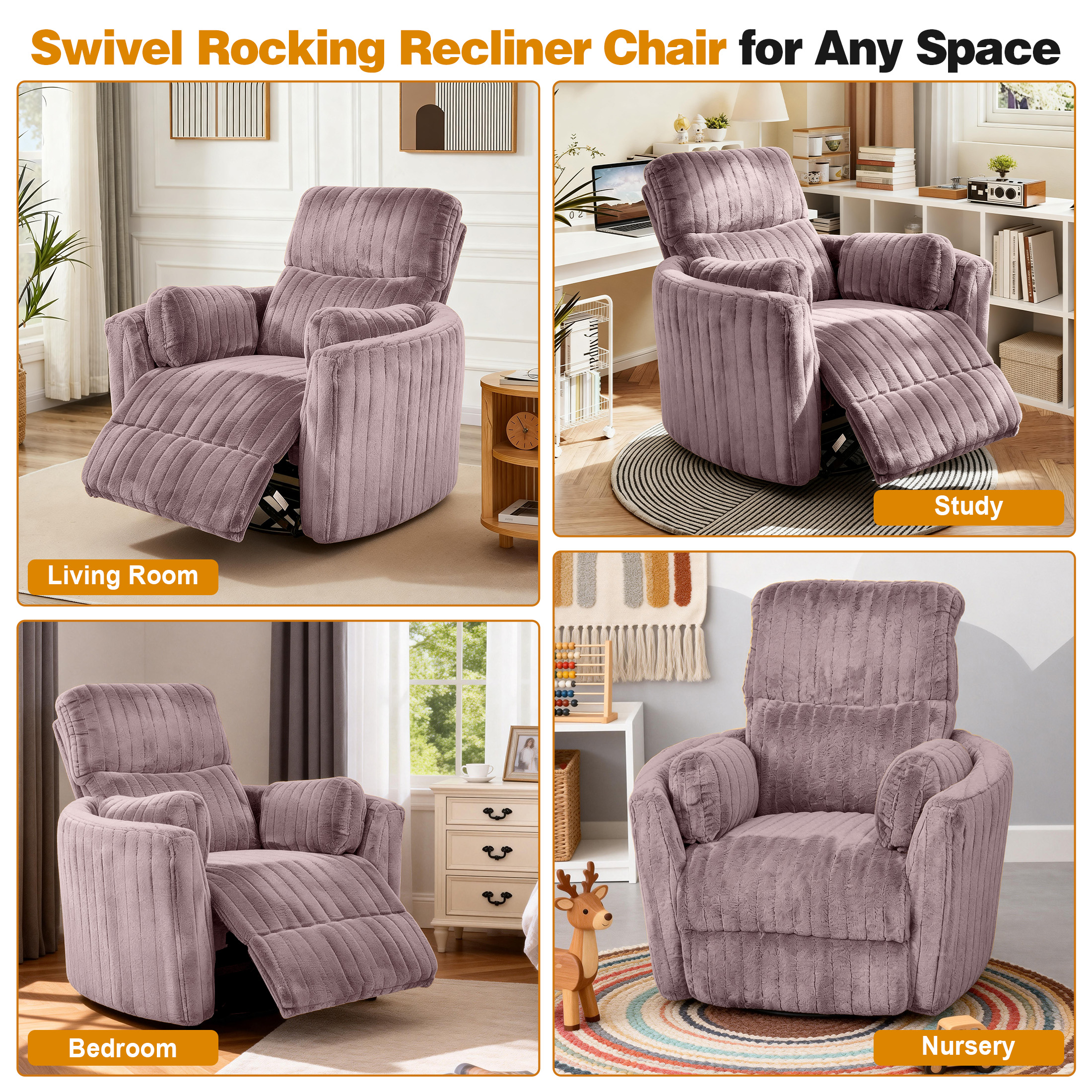 Aukfa Swivel Rocking Glider Power Recliner Chair with 24" Wide Seat & Type-C & USB Ports, Taupe