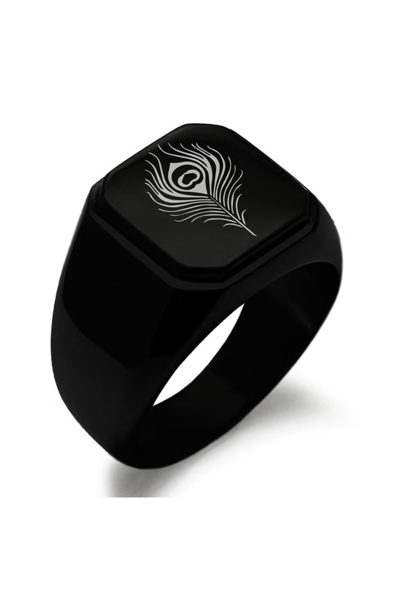 Stainless Steel Hera Greek Goddess of Marriage Engraved Square Flat Top Biker Style Polished Signet Ring
