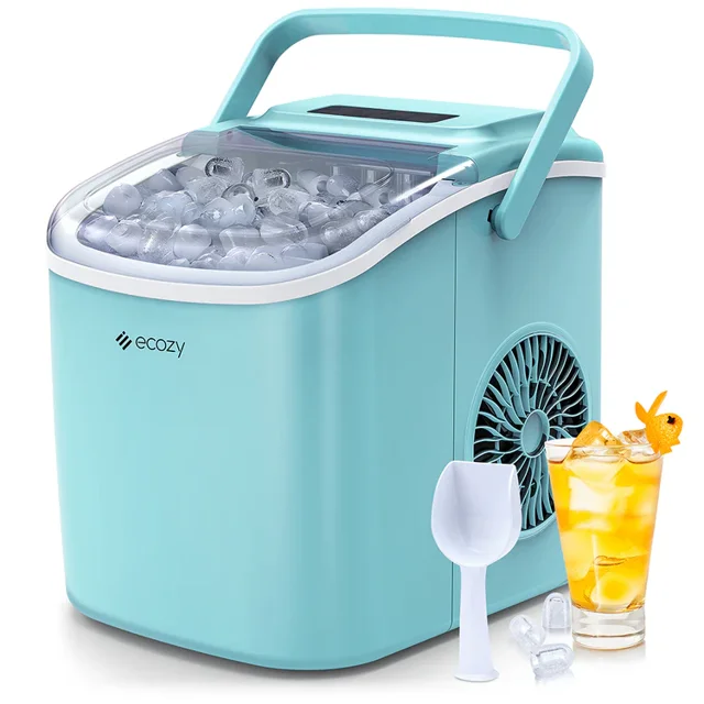 Ecozy Ice Maker, Portable Ice Maker, 26lb - 9pcs ice cube in 6 Min, Self-Cleaning,Ice Bags/Standing Ice Scoop/Ice Basket Kitchen Utensils(Green)