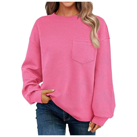 Fiaer,Women Plus Size Sweatshirts Long Sleeve 2025 Fall No Hooded Hoodies Crewneck Casual Fashion Pullover Loose Fit Tops with Pocket Red XL