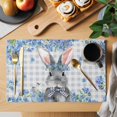 thumbnail image 2 of Easter Rabbit Placemats Set of 4, Spring Cute Bunny Blue Flowers Buffalo Plaid Placemats for Dining Table, Place Mats for Kitchen Tabletop, Waterproof Wipeable Dining Table Mats Set, 2 of 9