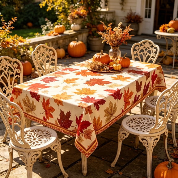 Gqtwoy Maple Leaf Polyester Tablecloth Waterproof, Thanksgiving Dining Table Cover, Multi-Color, Elegant Fall Decor, Ideal for Family Gatherings and Parties
