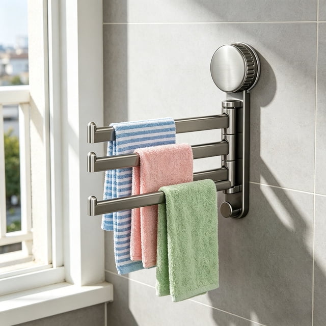 Outdor 3 Arms Towel Rack With Suction Cup No Drill Easy Install Wall Mounted Bathroom Towel Rack 180 ° Rotation Space Saving Towel Bar For Bath Kitchen