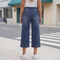 thumbnail image 6 of Elastic Waist Capris for Women Jeans Wide Leg Stretchy Pull On Petite Denim Pants Pull On Loose Denim Capris with Pockets Navy M, 6 of 7