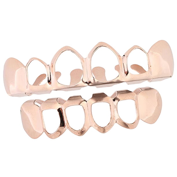 Hip Hop Teeth Grills Caps Cara abierta Vampire 6 Fang Protectores bucales Oro rosa Hugo Parrillas Dientes Colmillos