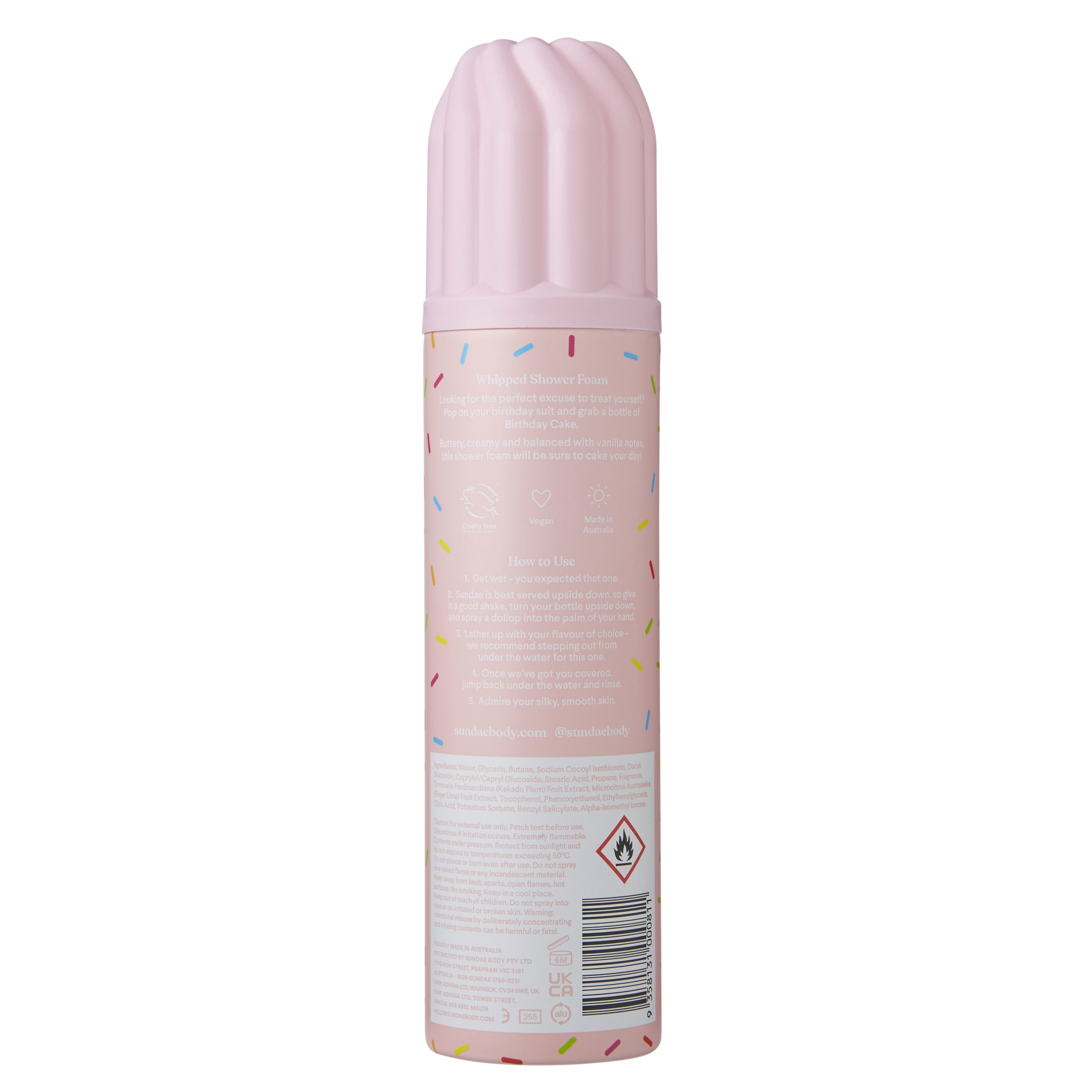 Sundae Whipped Body Wash Birthday Cake 8.9 oz.  Shower Foam for All Adult Skin Types -Unisex