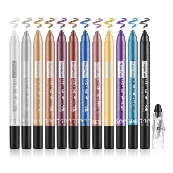 Eyeshadow Stick Set with Sharpener Cap, 12 Colors Glitter Eyeshadow Stick Eyeliner Pencil, Eye Brightener Stick Makeup Gift for Women