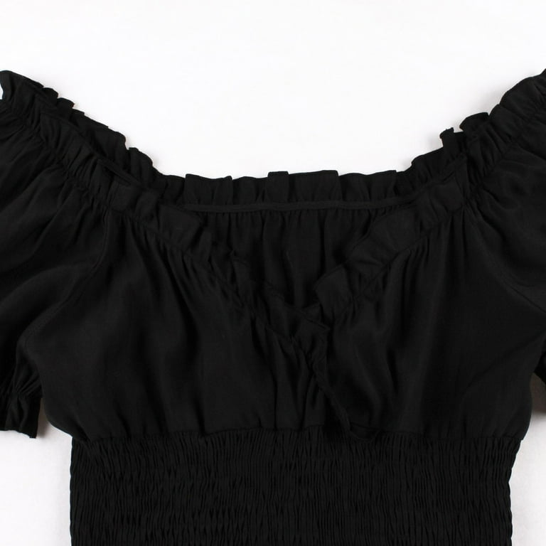 CLEARANCE Summer Dress for Women Black Flowy Off Shoulder Dresses One Shoulder Dress Formal Short Sleeve Women One Neck Solid High Waist Waist Dresses Long Sleeve Collar Dresses Women High Waist Dres ...