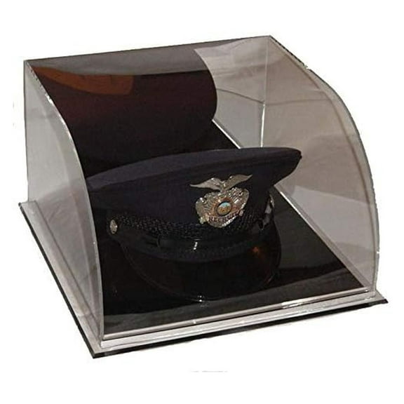 Military Top Hat Display Case - Acrylic Hat Stand for Captain, Admiral, Navy, Marines - 12x12x6 Inch Black Base