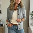 thumbnail image 2 of Women's Fashion Solid Color Collar Long Sleeve Button Pocket Jacket, Versatile Casual Blazer for Office and Outdoor Activities,Gray,XL, 2 of 6