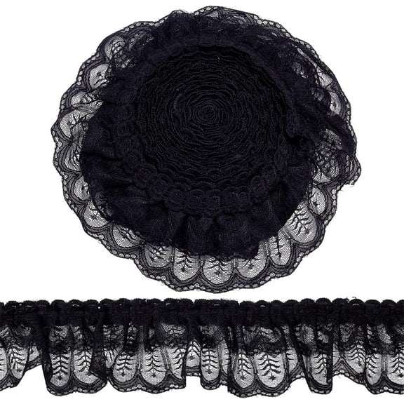 5 Yards Black 3-Layer Pleated Lace Edge Trim 3.46inch Wide Organza Lace Pleated Edge Ribbon Mesh Chiffon Ruffle Trim for Sewing Edging Trimming Curtain Blanket Clothing Home Decor