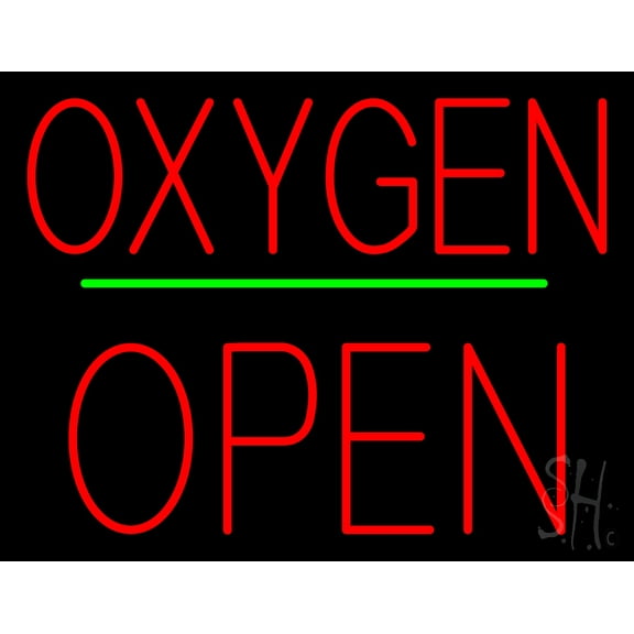 Oxygen Block Open Green Line LED Neon Sign 15 x 19 - inches, Black Square Cut Acrylic Backing, with Dimmer - Bright and Premium built indoor LED Neon Sign for Defence Force.
