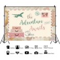 thumbnail image 3 of Fondo de fotografía con tema de aventura, avión, mapa del mundo, maleta, viaje, niños, fiesta de cumpleaños, baby shower, mesa de postres, decoración, fotomatón, accesorios de estudio, 3 of 4