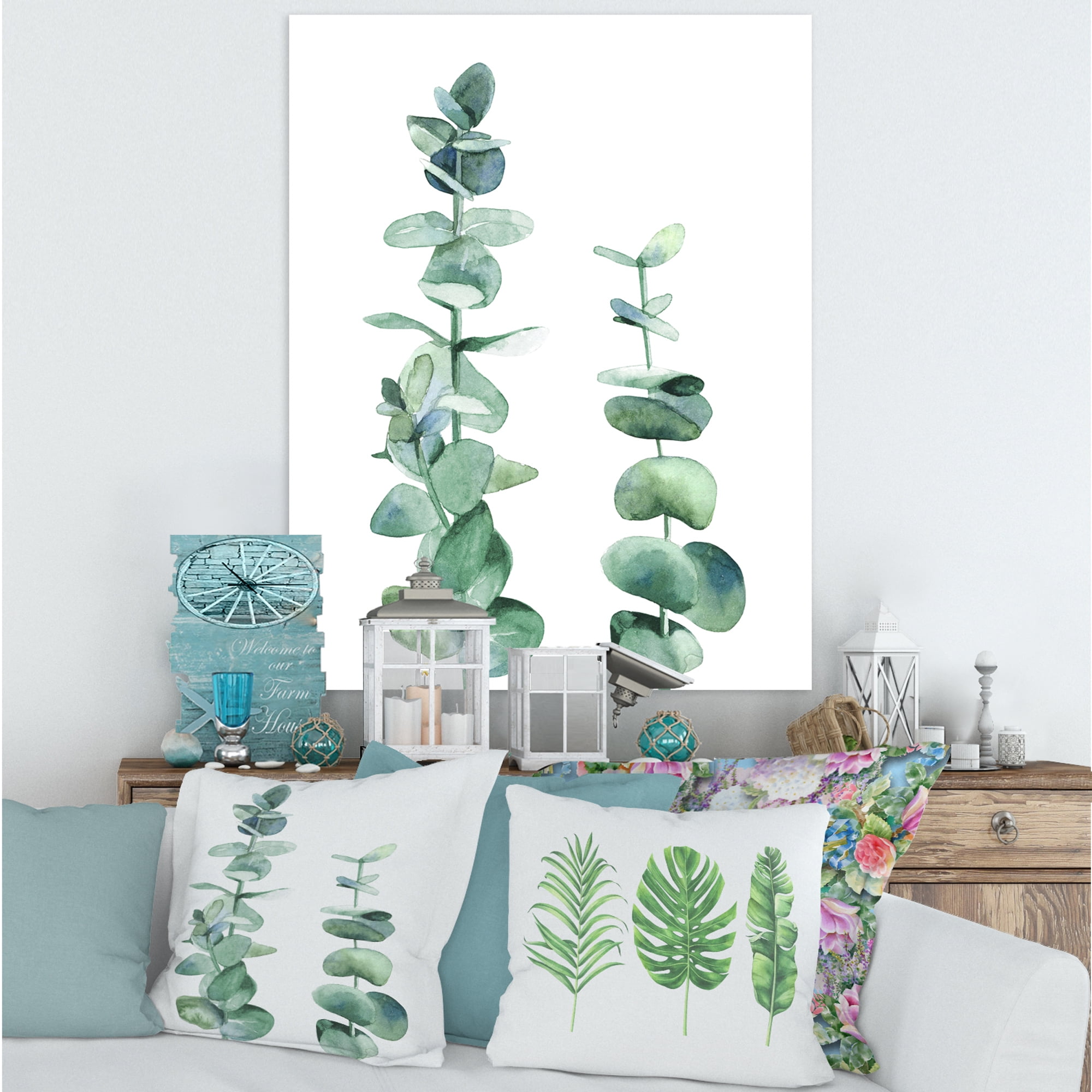 Designart ' Green Eucalyptus Branch ' Tropical Canvas Wall Art Print