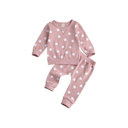 

Newborn Baby 2-piece Outfit Set Long Sleeve Polka Dot Top+Pants Set for Kids Boys Girls