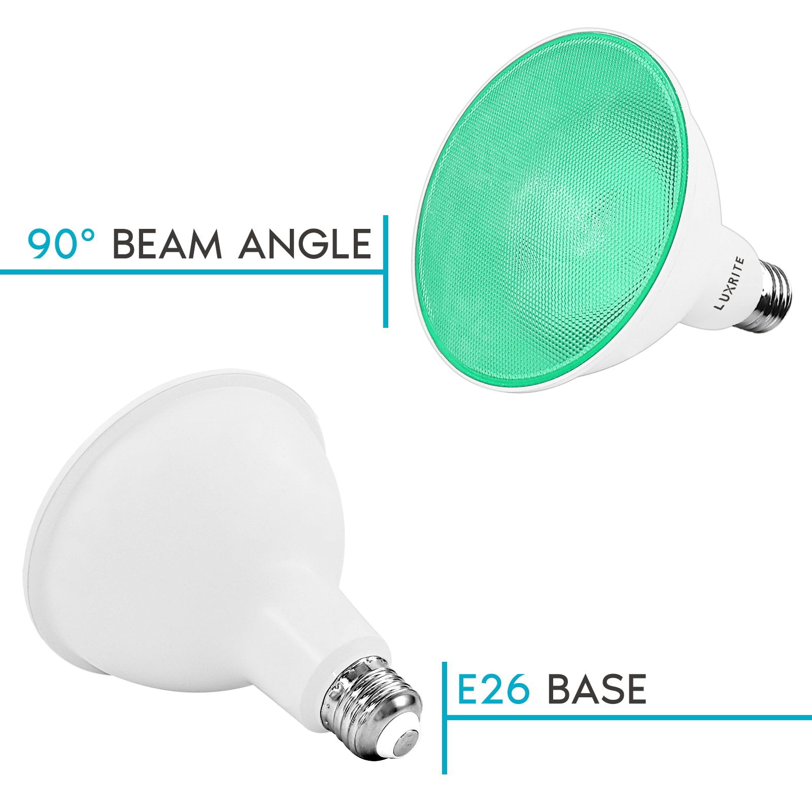 Luxrite LED PAR38 Flood Green Light Bulb, 8W=45W, Damp Rated, UL Listed, E26 Base, Indoor Outdoor, Decoration 2 Pack