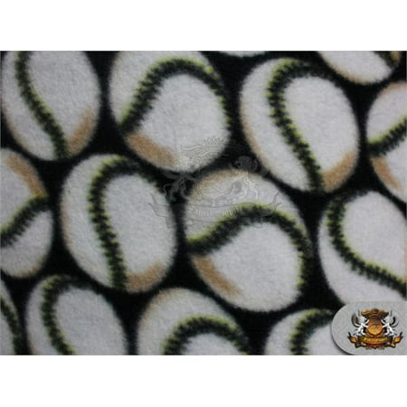 - Fleece Printed Fabric ^ BASEBALLS DARK GREEN STITCHES ^ / 58