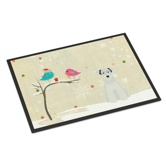 Christmas Presents between Friends Miniature Schanuzer White Door Mat
