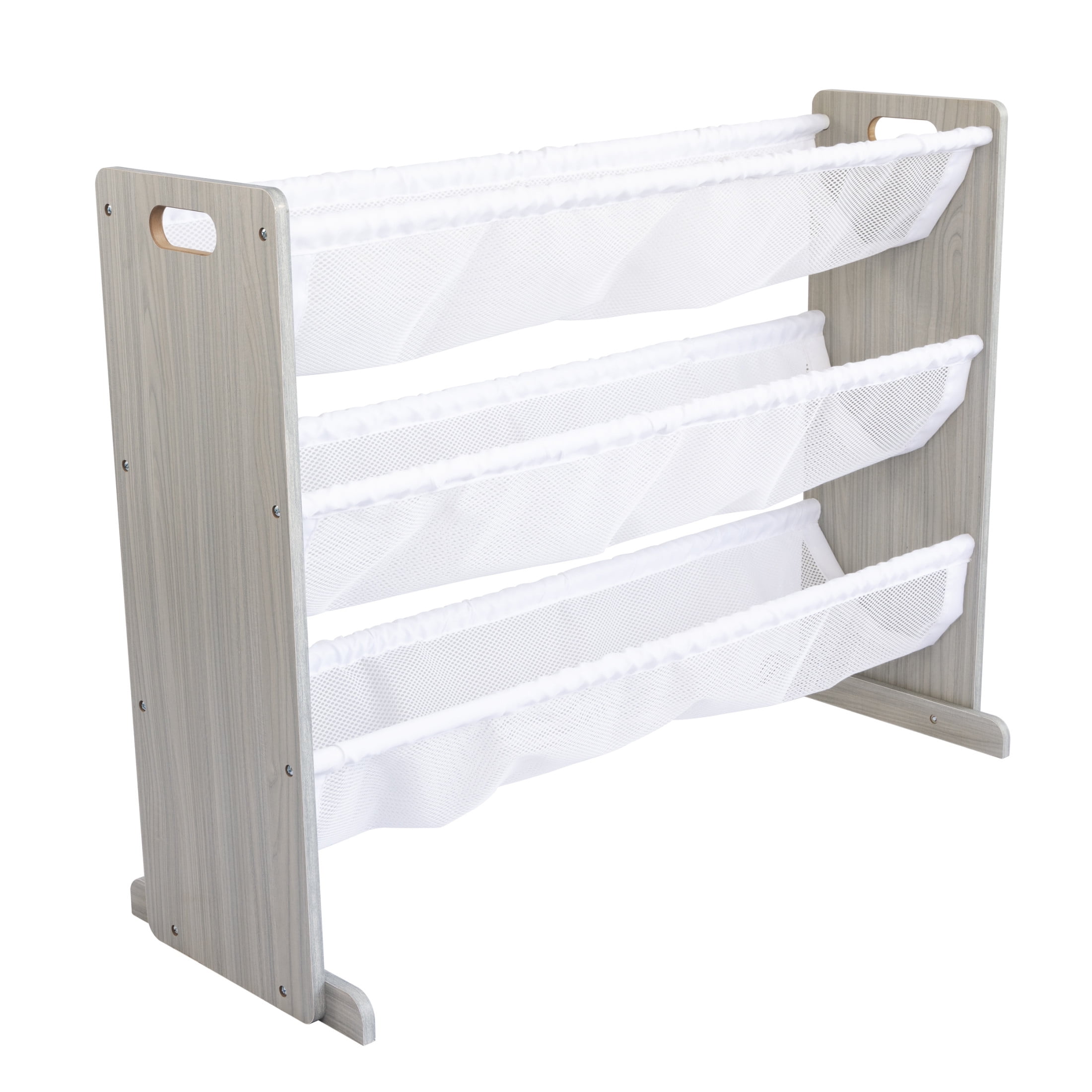 Humble Crew Slate Stuffed Animal Organizer with 3 Tiers, Grey Woodgrain/White