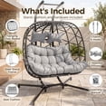 thumbnail image 4 of RADIATA Double Hanging Egg Chair with Stand and 5" Cushions, 2-Person Wicker Swing Chair, 690 lb Weight Capacity, Indoor Outdoor Patio Loveseat, Light Gray, 4 of 11